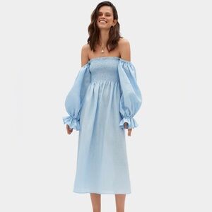 NWOT Sleeper Atlanta Linen Midi Dress in Azure Blue S